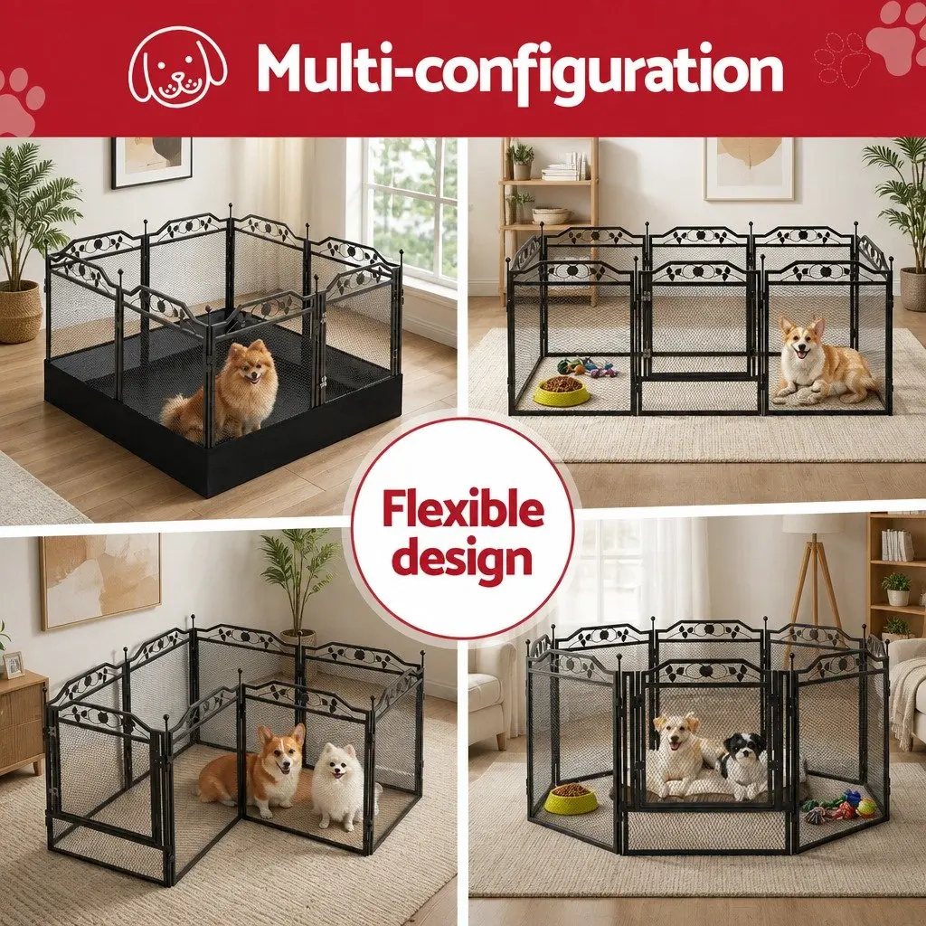 Dog Playpen Metal 79cm x 60cm Black Heavy-Duty Indoor Outdoor Multi-Configuration