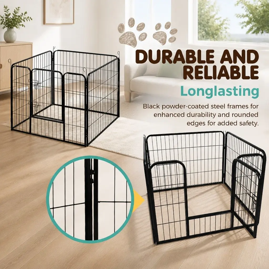 Metal Playpen Steel 24" Black 8 Panel Dog Exercise Enclosure Fence Foldable Lockable