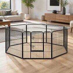 8 Panel Dog Playpen Pet Exercise Enclosure Fence Foldable Play Pen Black 32