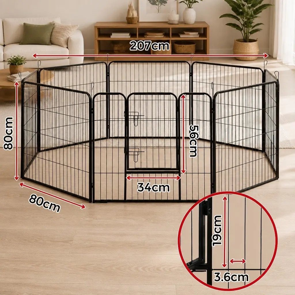 Dog Playpen Foldable 8 Panel Powder Coated 32 Black