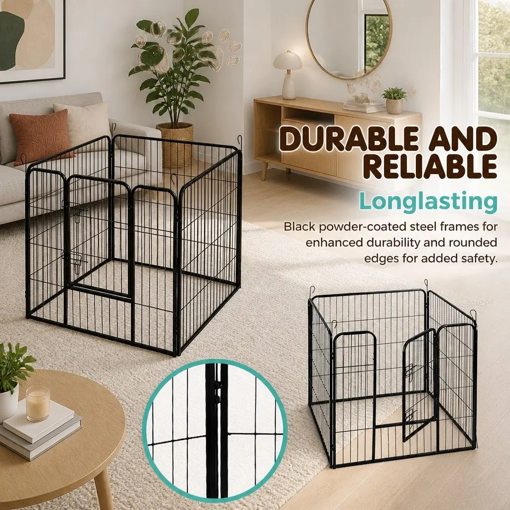 Dog Playpen Foldable 8 Panel Powder Coated 32 Black
