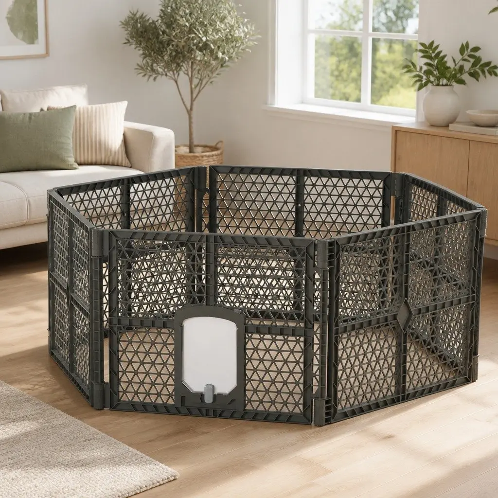 6 Panel Dog Playpen for Pets in Brown