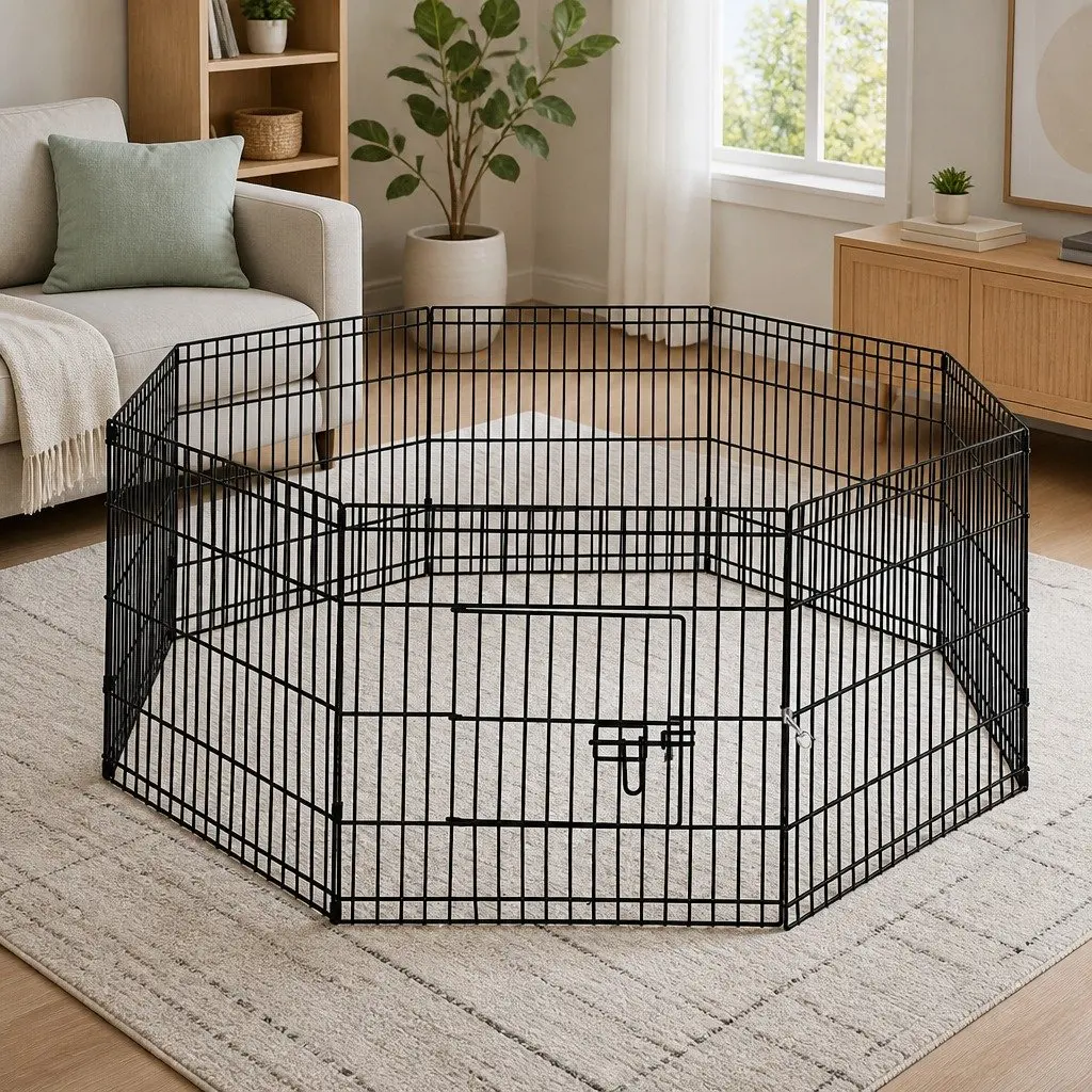 8 Panel Pet Playpen 24 Inch Exercise Pen Fence Enclosure Foldable Dog Cat Rabbit