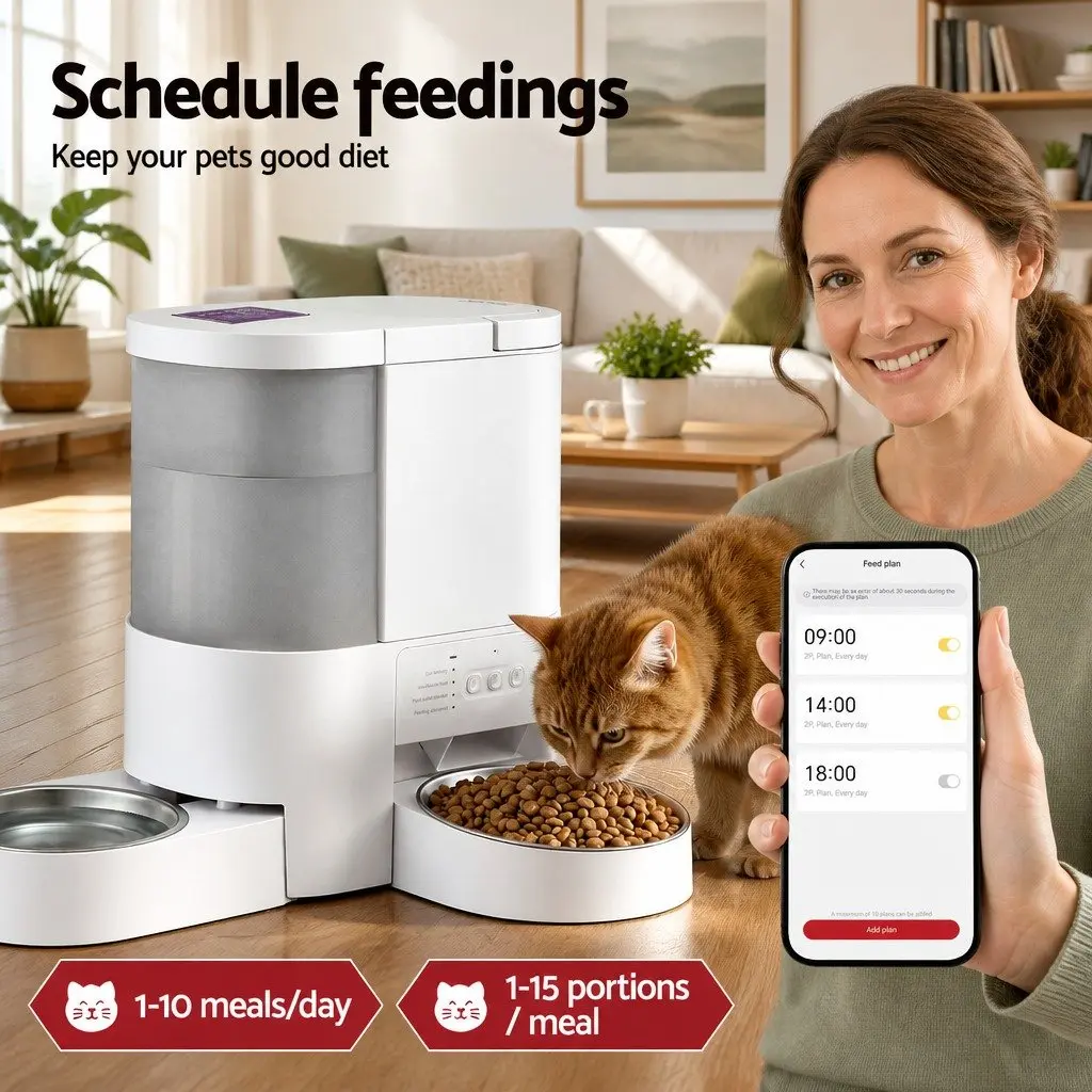 Automatic Pet Feeder Water Dispenser ABS Plastic 4L White Transparent