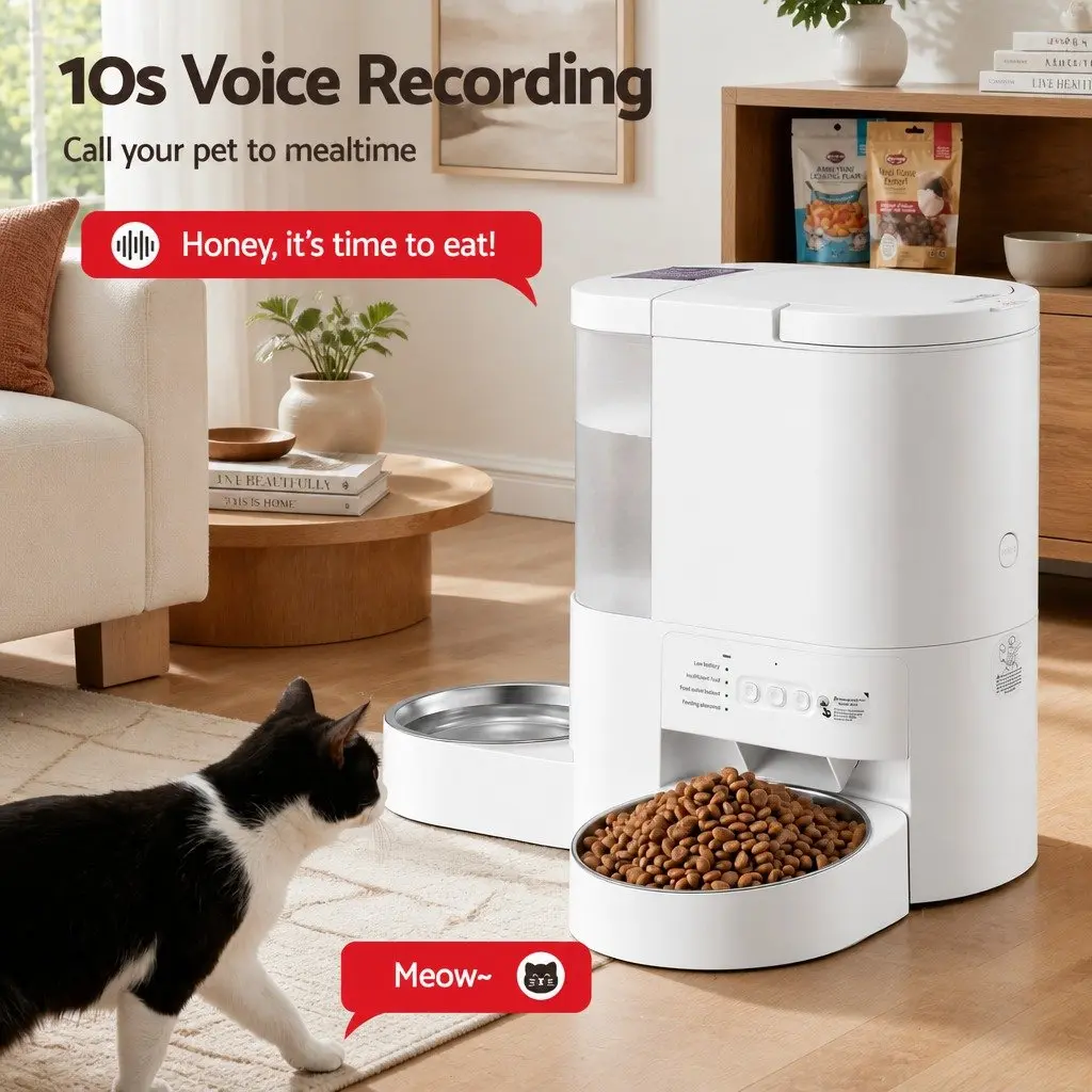 Automatic Pet Feeder Water Dispenser ABS Plastic 4L White Transparent