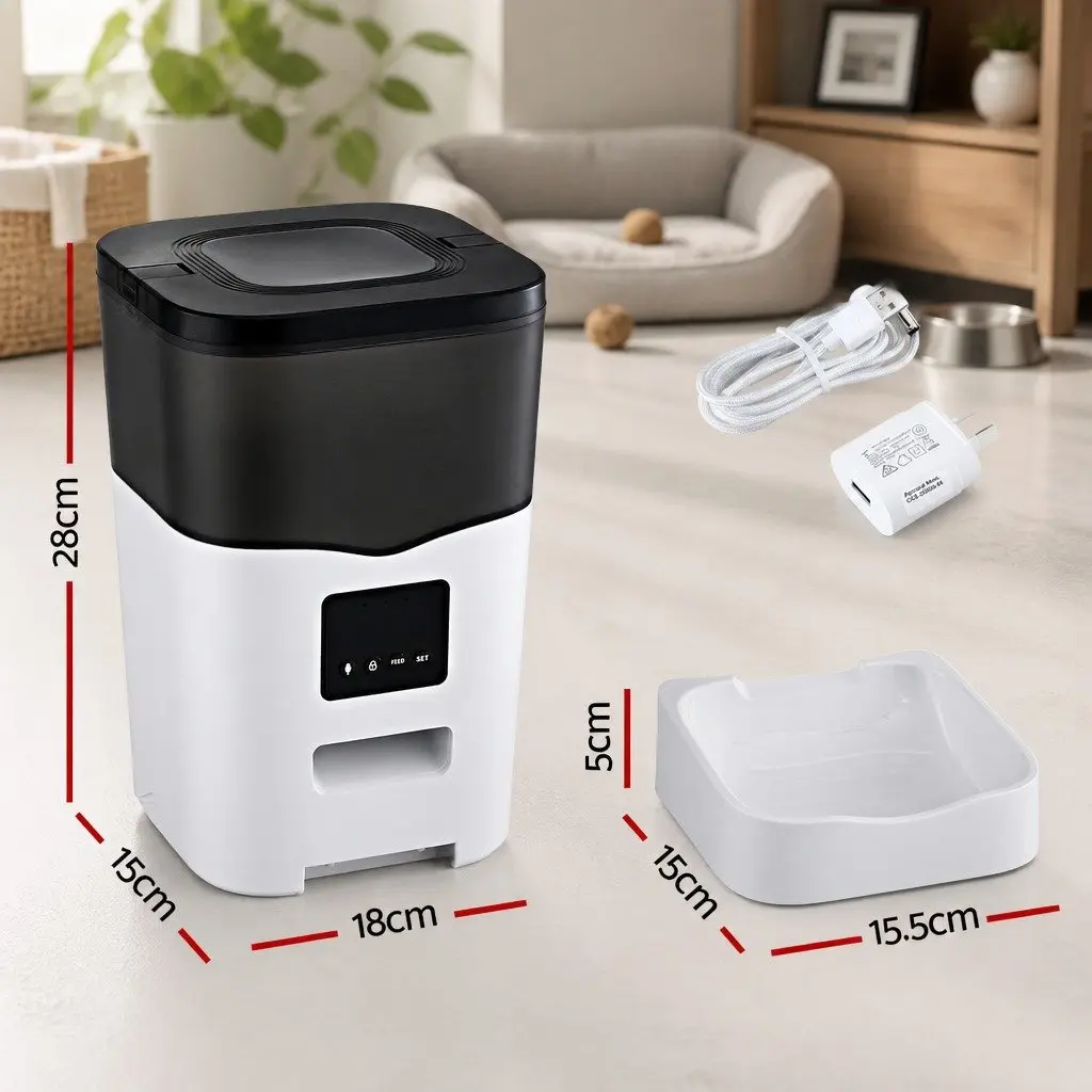 Automatic Pet Feeder WiFi Smart Dog Cat Food Dispenser 3L Dry Food ABS Plastic Black Transparent
