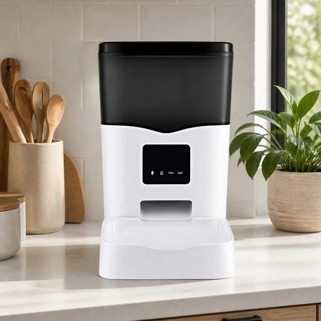 Automatic Pet Feeder WiFi Smart Dog Cat Food Dispenser 3L Dry Food ABS Plastic Black Transparent