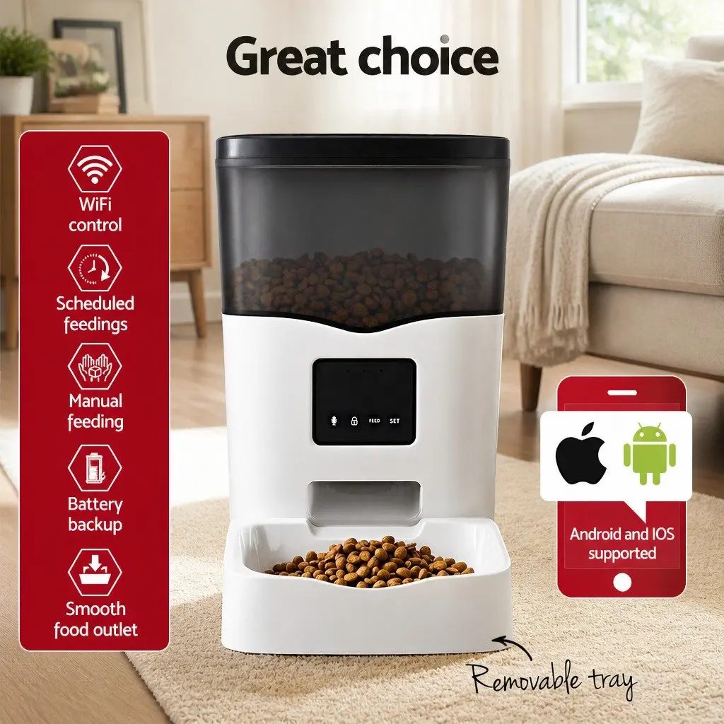 Automatic Pet Feeder WiFi Smart Dog Cat Food Dispenser 3L Dry Food ABS Plastic Black Transparent