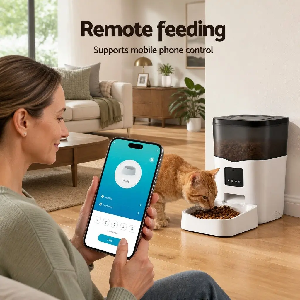 Automatic Pet Feeder WiFi Smart Dog Cat Food Dispenser 3L Dry Food ABS Plastic Black Transparent