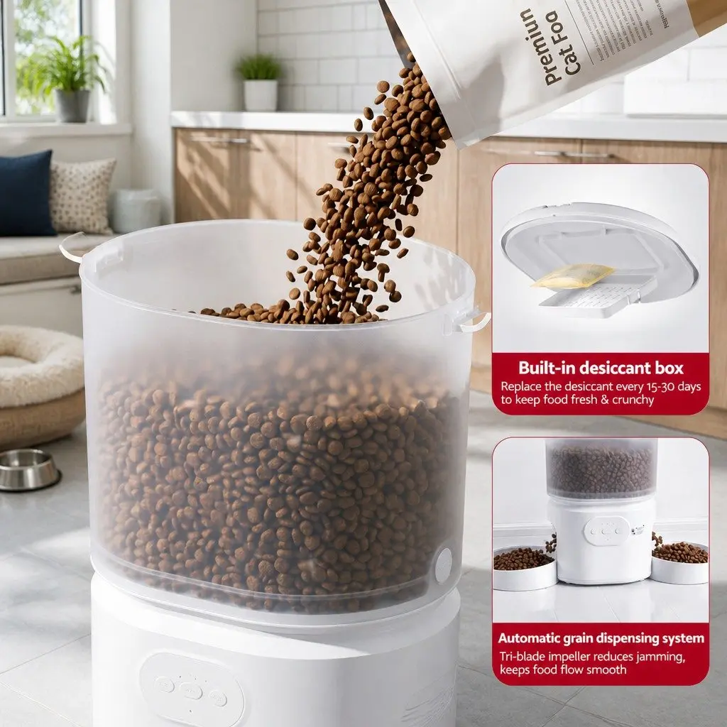 Automatic Dual Bowl Pet Feeder ABS Plastic 5L White