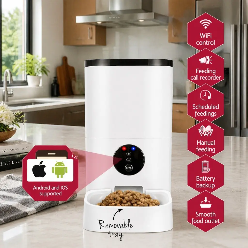 Automatic Pet Feeder ABS Plastic 6L White