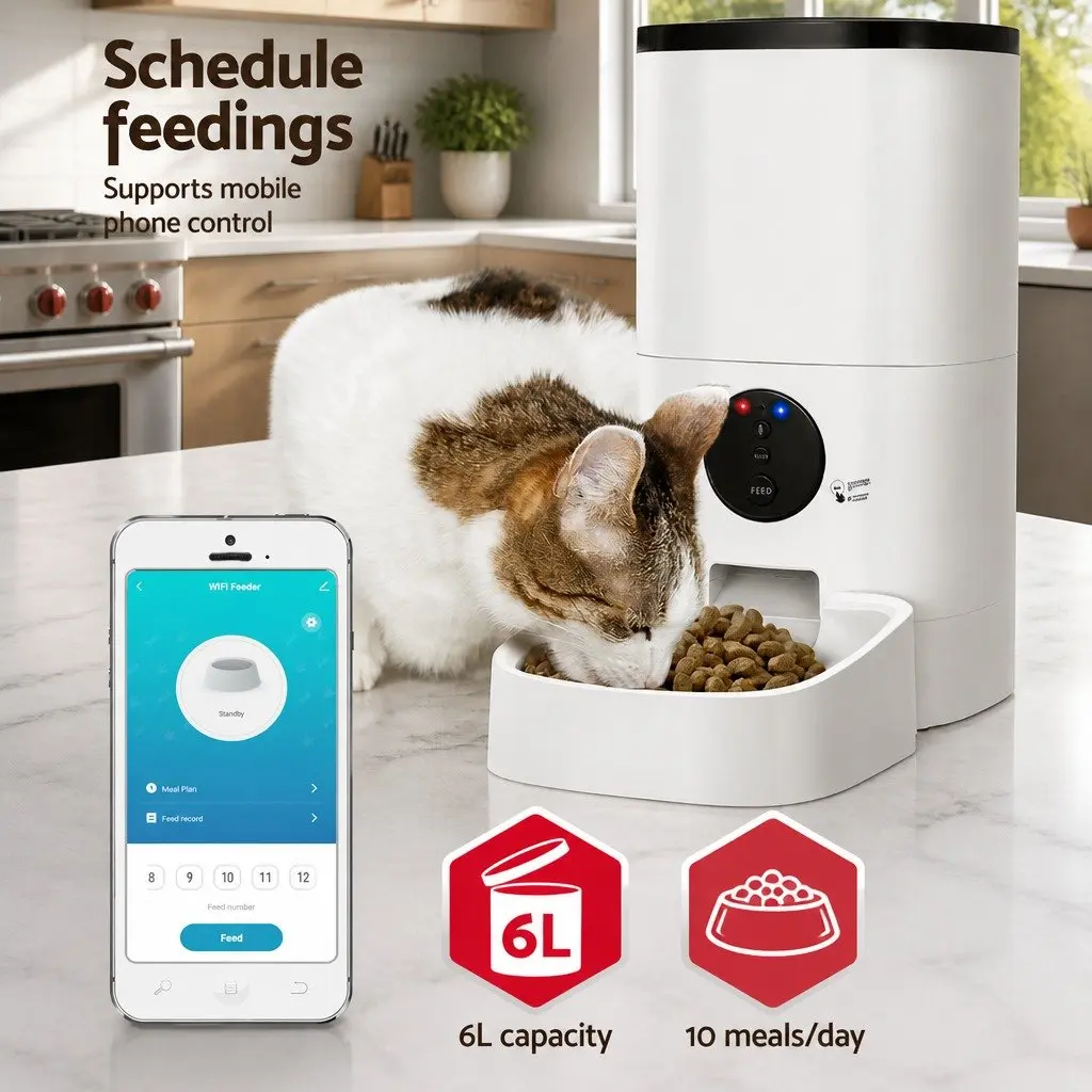 Automatic Pet Feeder ABS Plastic 6L White