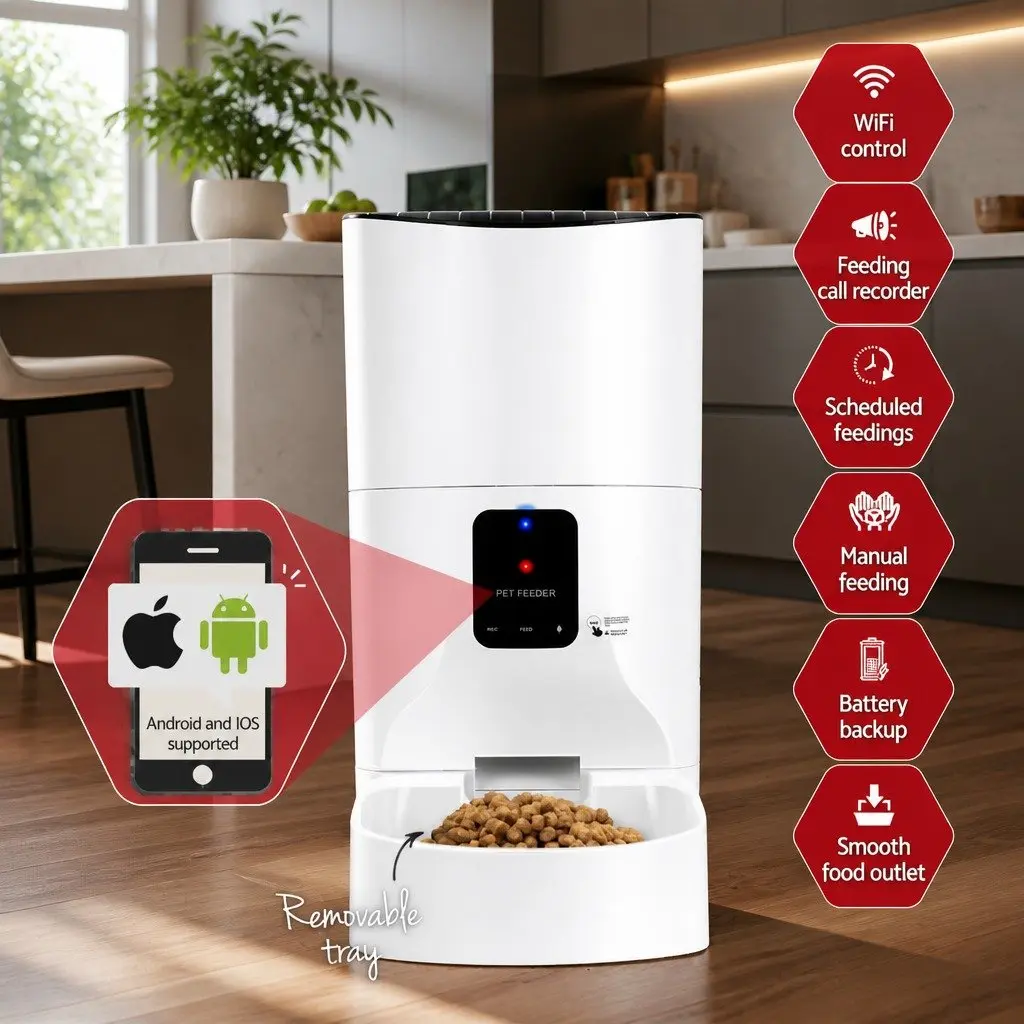 Automatic Pet Feeder ABS Plastic 9L White