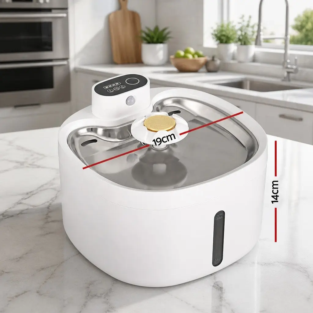 Automatic Pet Water Fountain Feeder Dispenser Plastic Stainless Steel 2.6L White