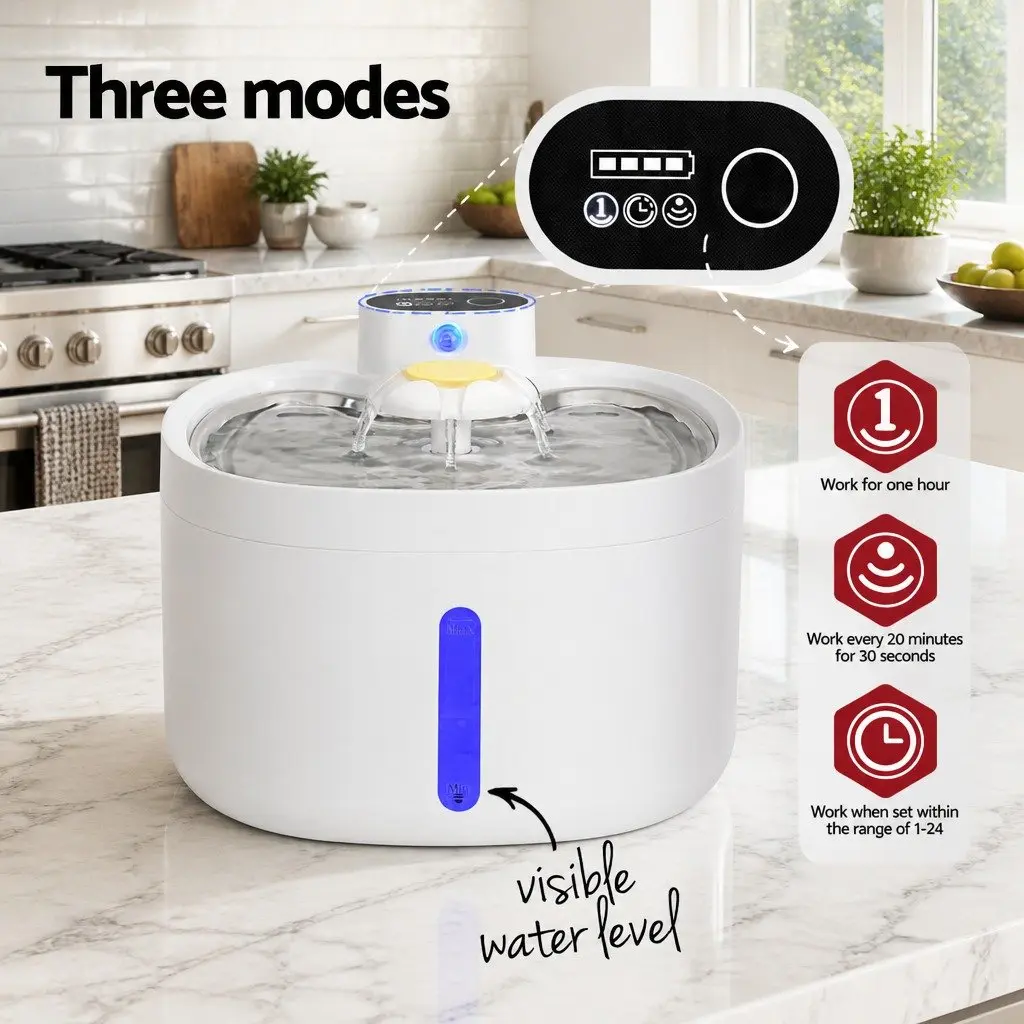 Automatic Pet Water Fountain Feeder Dispenser Plastic Stainless Steel 2.6L White