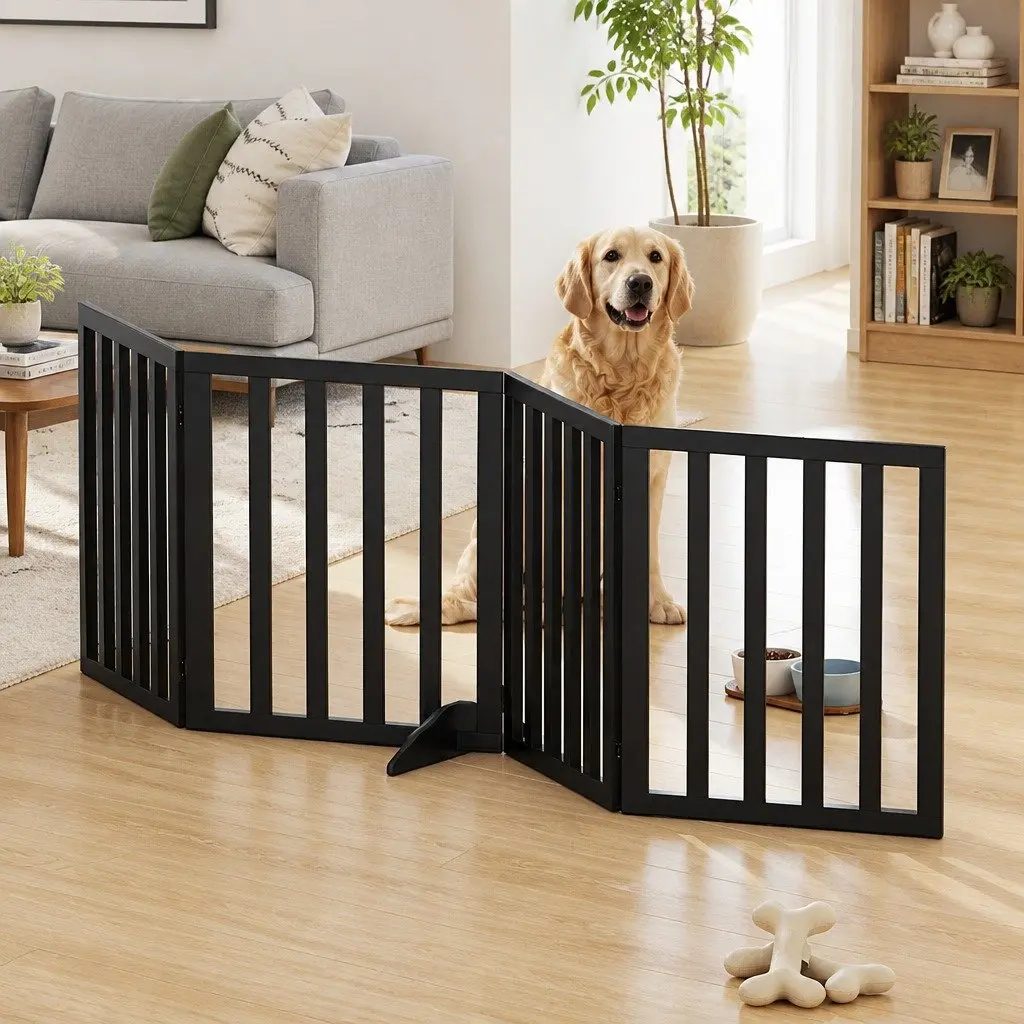 Dog Playpen MDF 4 Panels Black