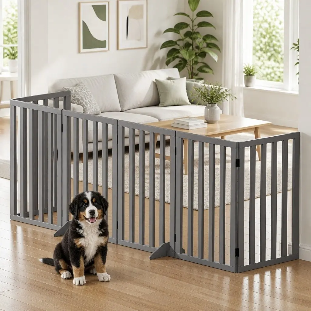 Dog Playpen MDF 6 Panels Grey Foldable Safety Fence