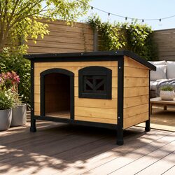 Large Weatherproof Wooden Dog Kennel for Outdoor and Indoor Use