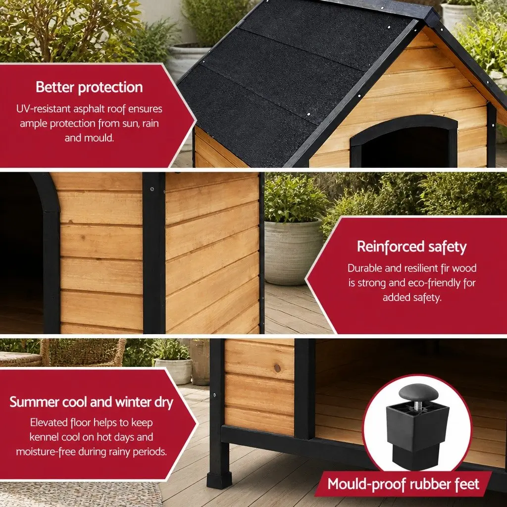 Extra Large Wooden Dog Kennel Outdoor House Fir Wood Waterproof Black Asphalt