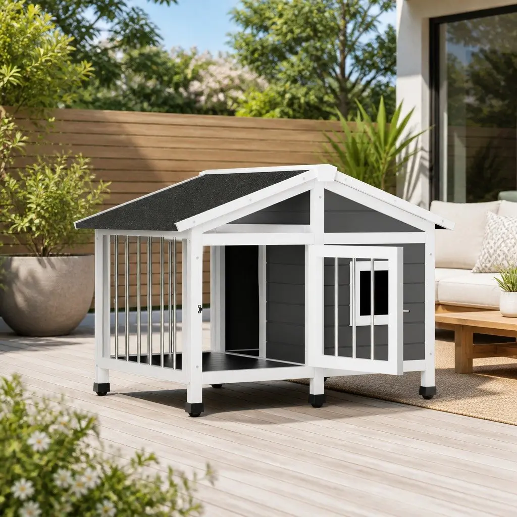 Large Wooden Dog Kennel House for Indoor and Outdoor Use