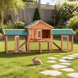 Large Wooden Pet Hutch for Rabbits and Chickens