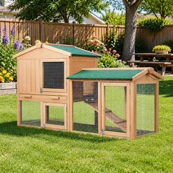 Large Outdoor Wooden Chicken Coop and Rabbit Hutch 138cm