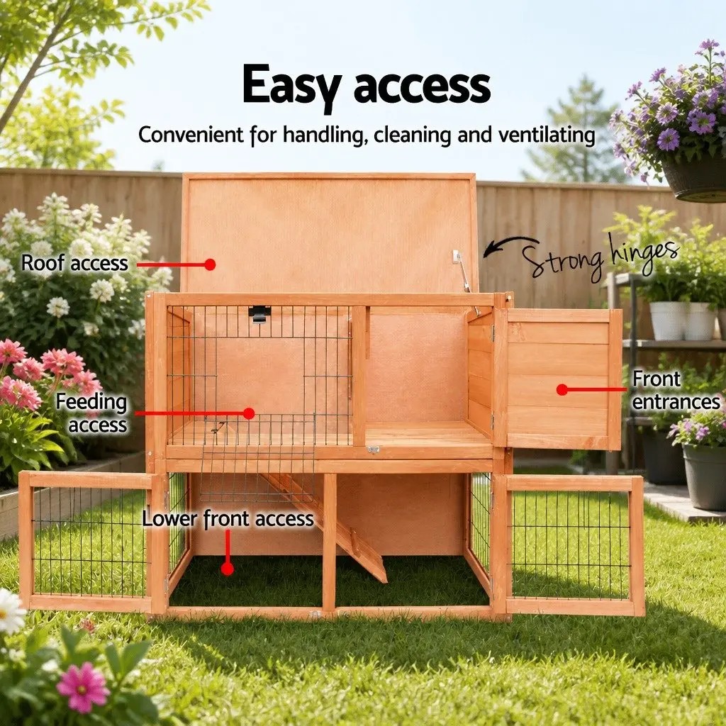 Wooden Pet Hutch Fir Wood 93x40x76cm Brown Two Storey Rabbit Guinea Pig Ferret Cage