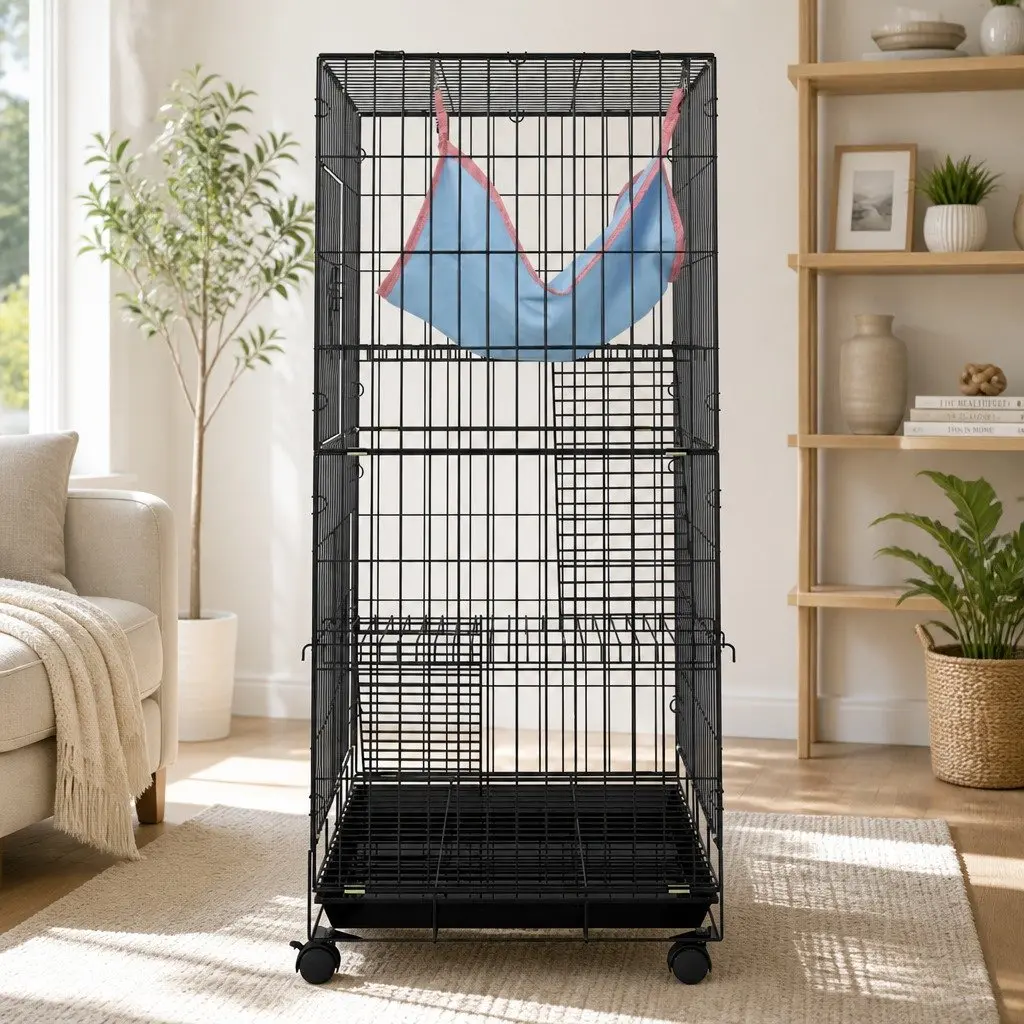 Small Animal Cage Powder-coated Wrought Iron 100cm Black