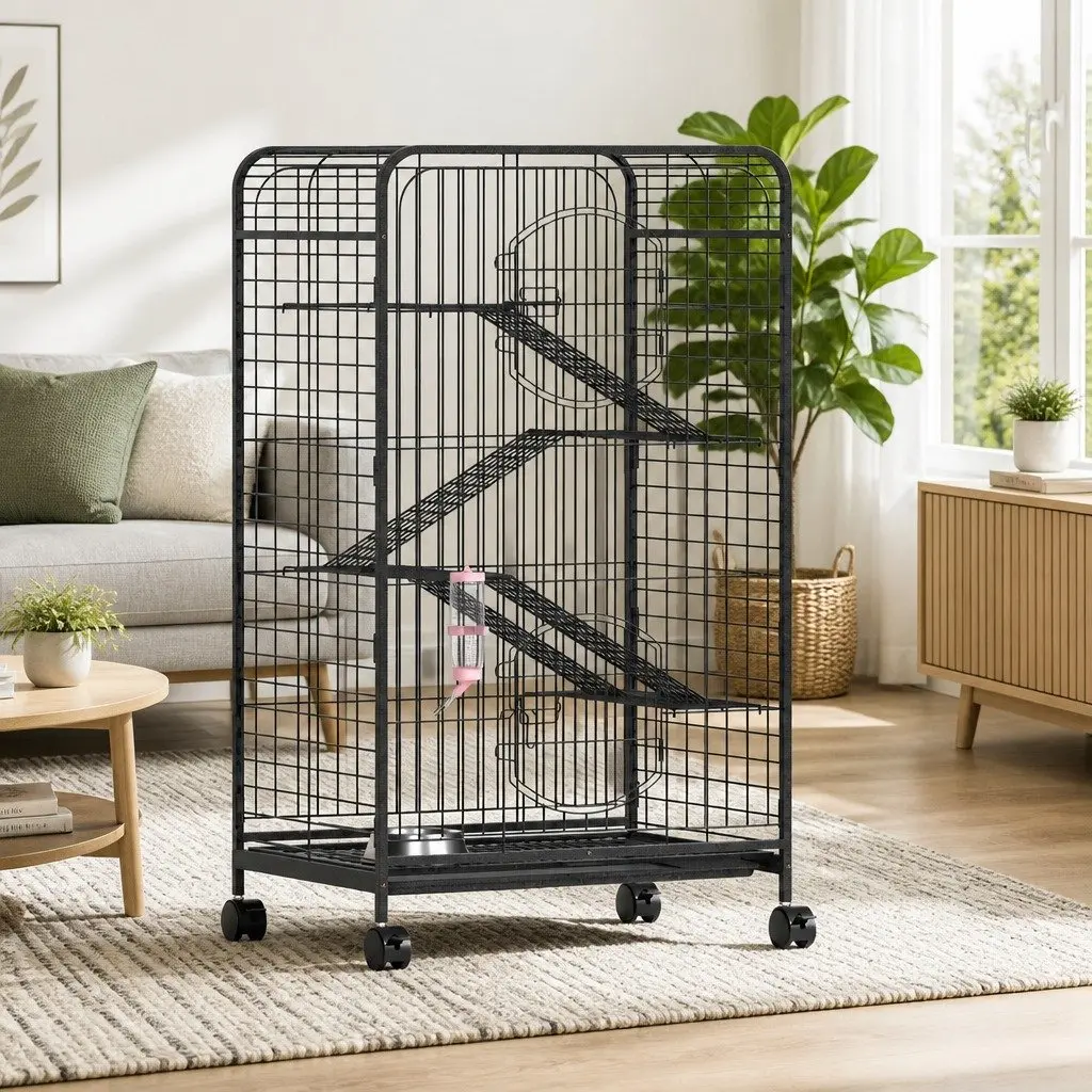 Small Animal Cage Metal 110cm Black 4 Level