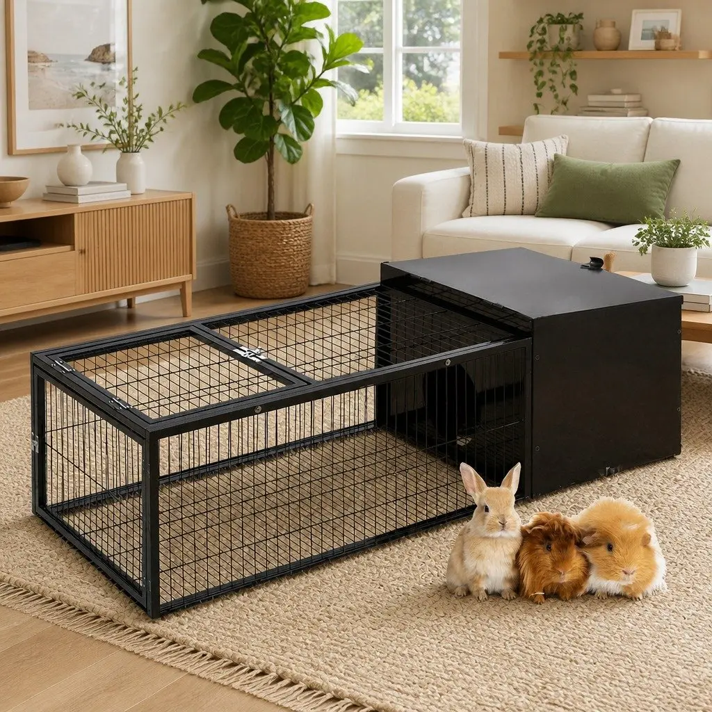 Rabbit Hutch Cage Metal Frame 122x52cm Black