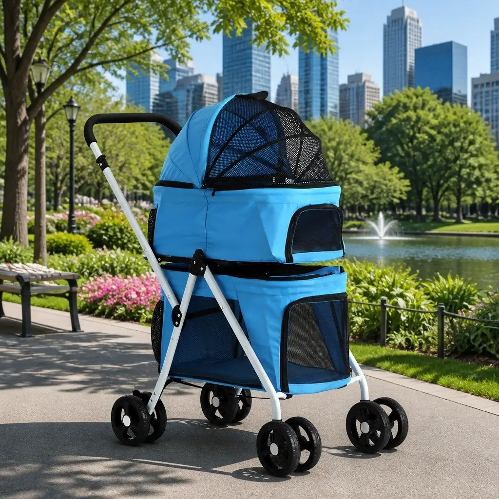 Pet Stroller Steel 75cm x 46cm x 102cm Blue