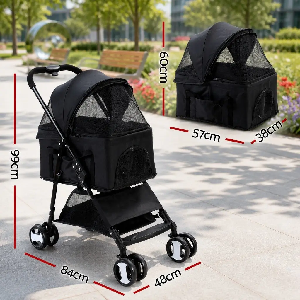 Pet Stroller Powder-coated Steel Tube 84cm x 48cm x 99cm Black
