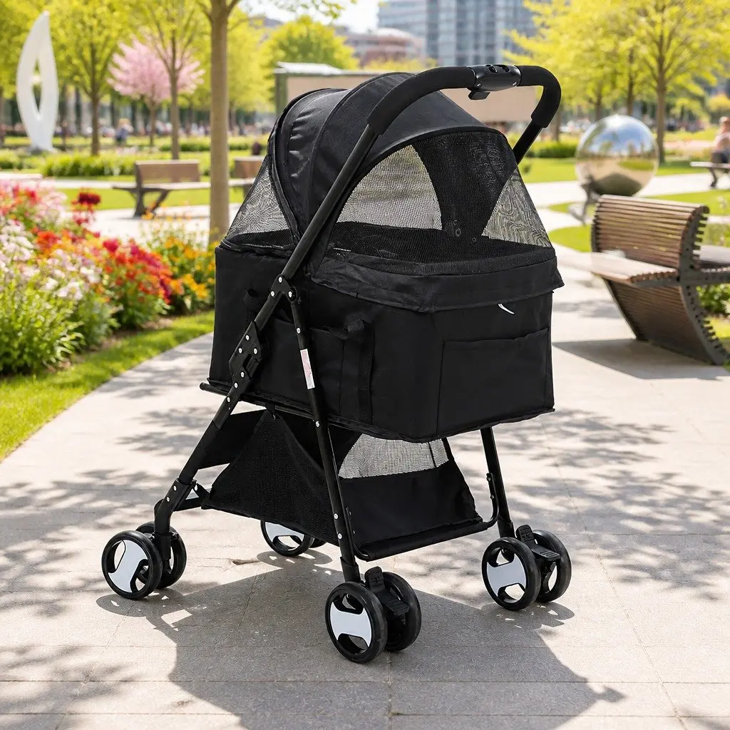 Pet Stroller Powder-coated Steel Tube 84cm x 48cm x 99cm Black