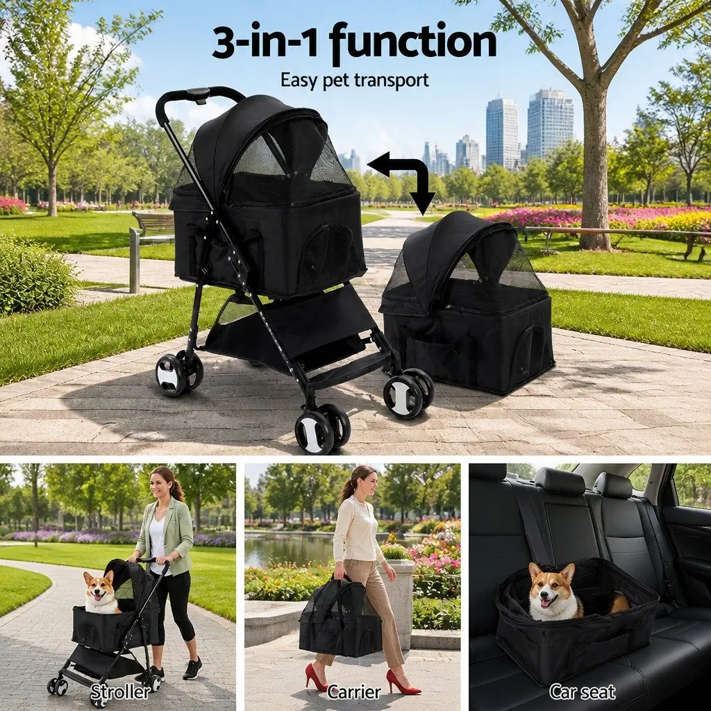 Pet Stroller Powder-coated Steel Tube 84cm x 48cm x 99cm Black