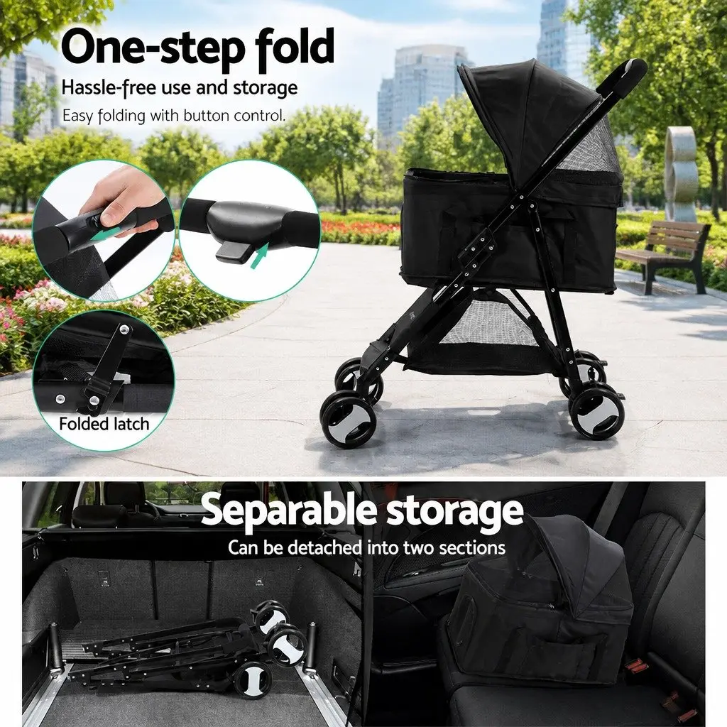 Pet Stroller Powder-coated Steel Tube 84cm x 48cm x 99cm Black
