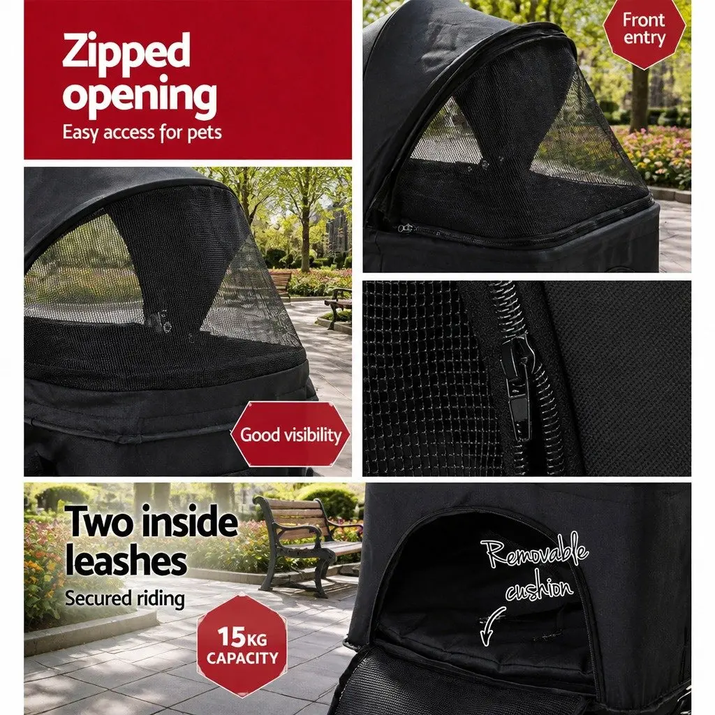 Pet Stroller Powder-coated Steel Tube 84cm x 48cm x 99cm Black