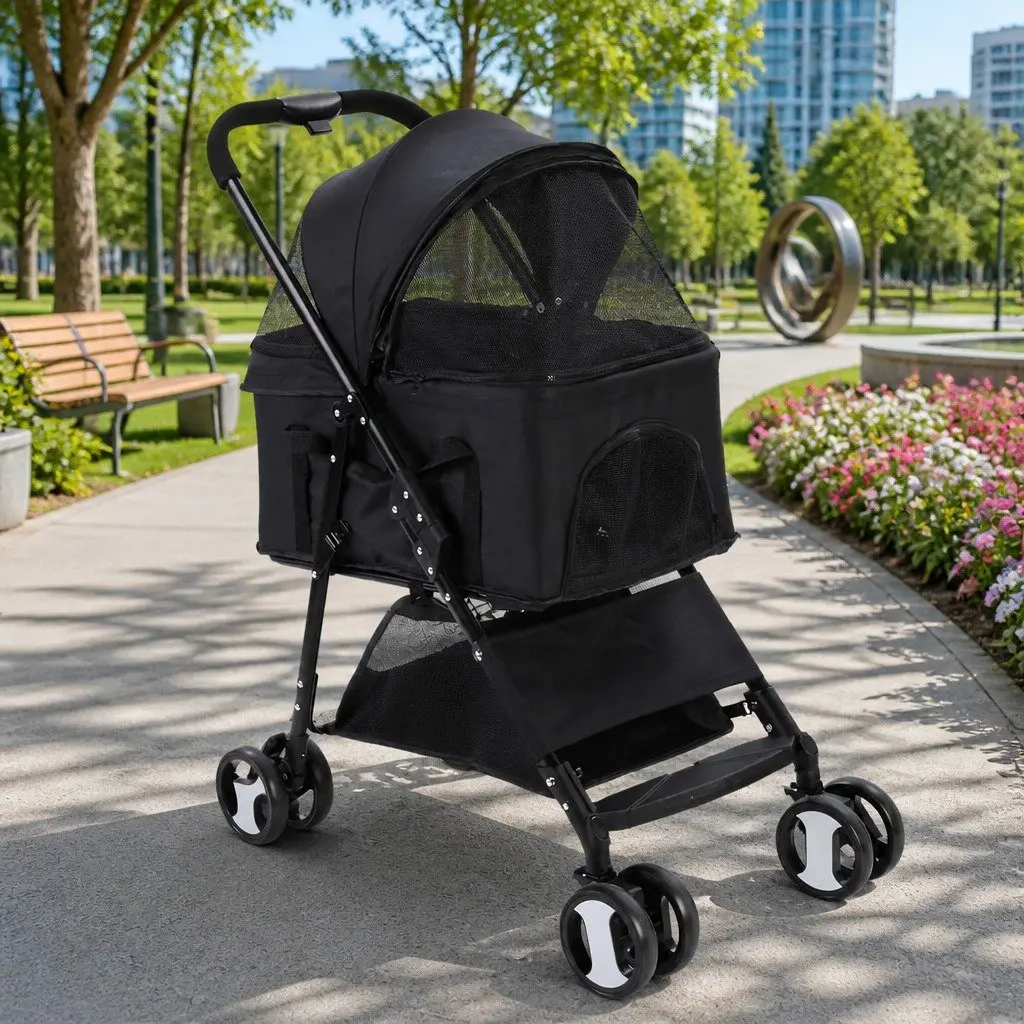 Pet Stroller Powder-coated Steel Tube 84cm x 48cm x 99cm Black