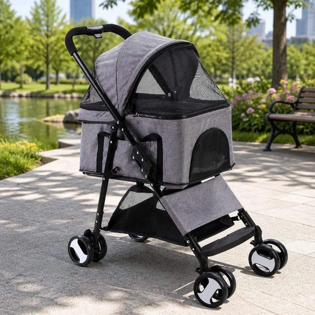 Pet Stroller Dog Pram Cat Carrier Grey Large