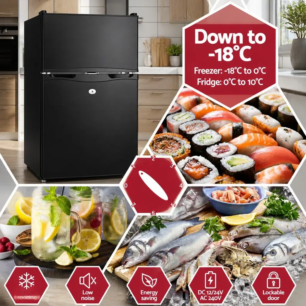90L Upright Bar Portable Freezer Fridge Black 12V 24V 240V for Caravan Camping Car Boat