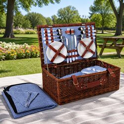 High-Quality 4 Person Picnic Basket Set with Insulated Cooler