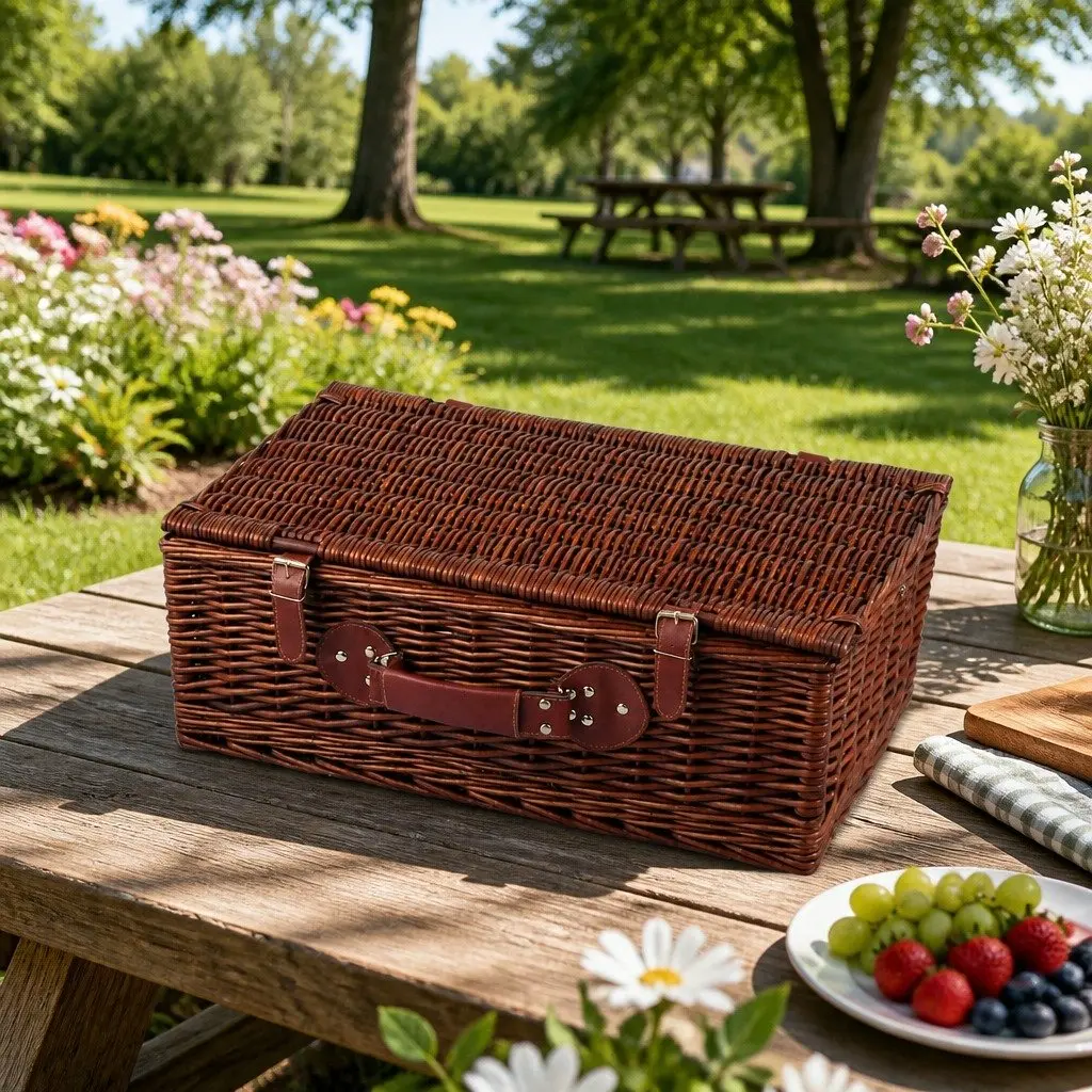 4 Person Picnic Basket Set with Insulated Cooler