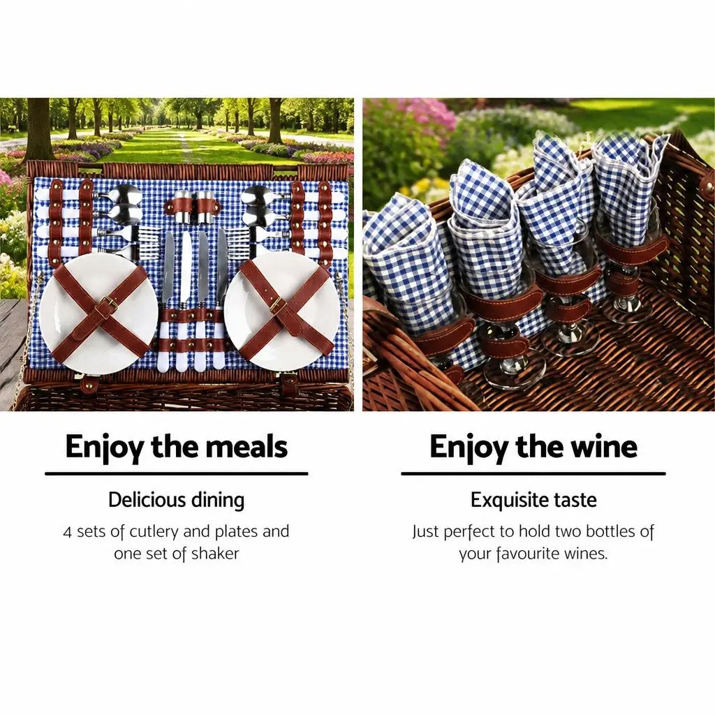 4 Person Picnic Basket Set with Insulated Cooler