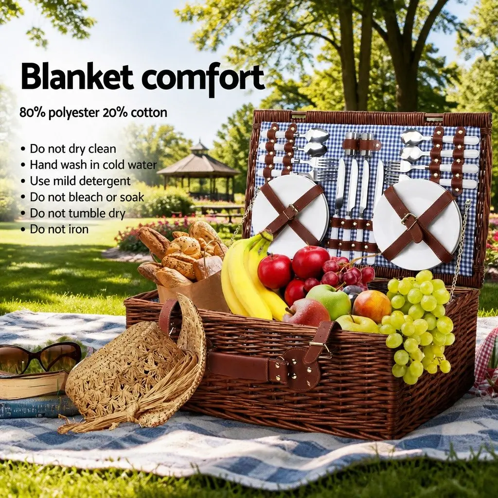 4 Person Picnic Basket Set with Insulated Cooler