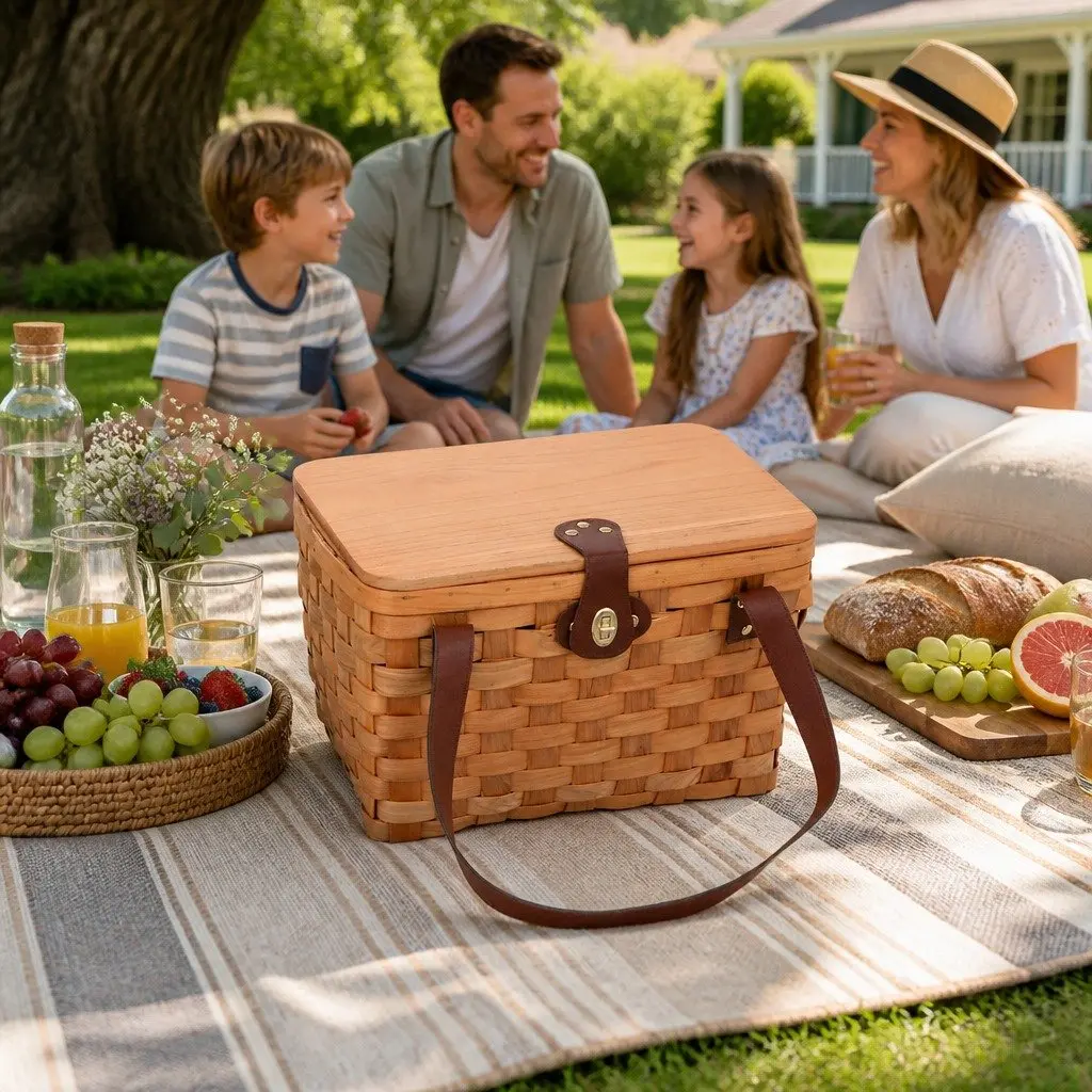 Picnic Basket Willow Cooler Bag Set 2 Person Multicolour 37 x 25 x 22 cm
