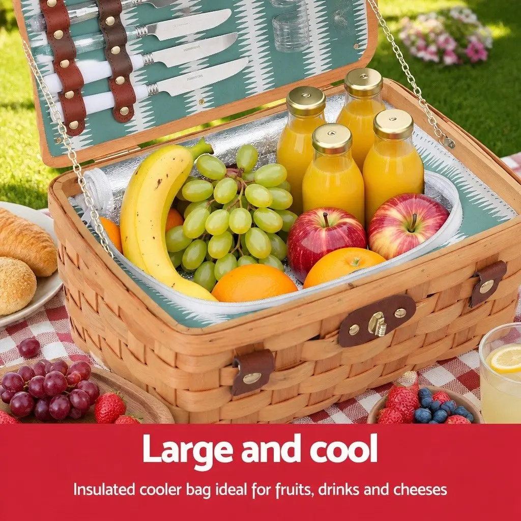 Picnic Basket Willow Cooler Bag Set 2 Person Multicolour 37 x 25 x 22 cm