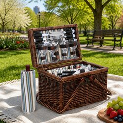 Durable 4 Person Picnic Basket Set with Insulated Bag