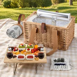 Willow Picnic Basket Set for 4 with Wine Table & Cooler