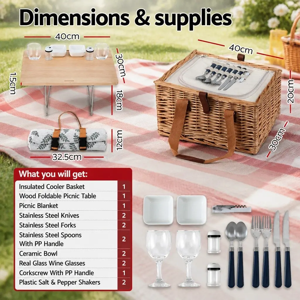 Willow Picnic Basket Set for 4 with Wine Table & Cooler