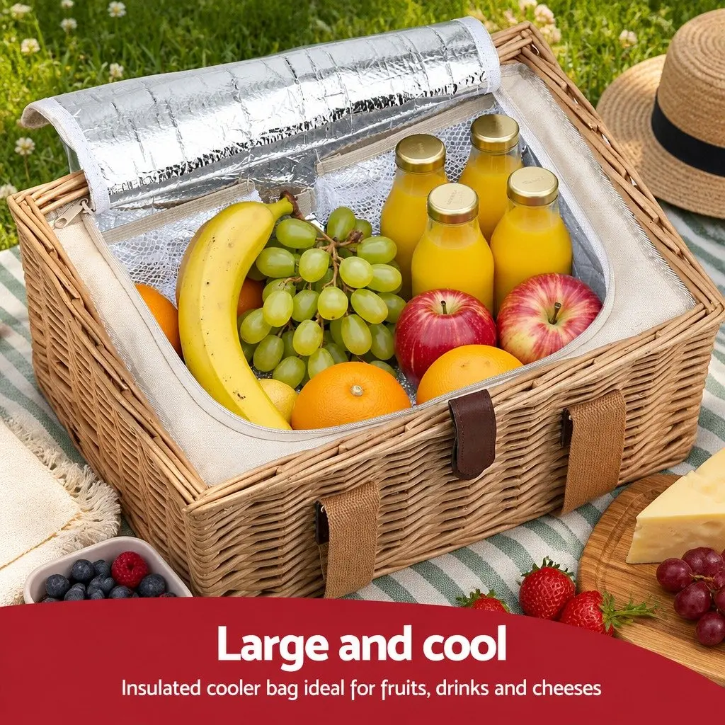 Willow Picnic Basket Set for 4 with Wine Table & Cooler