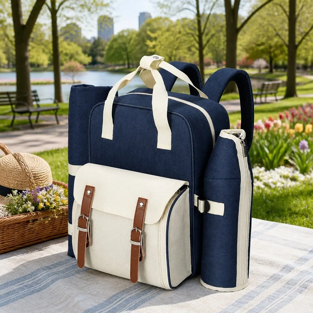 4-Person Picnic Backpack with Insulated Cooler